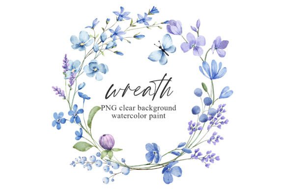 Blue Watercolor Wreath PNG: Elegant Design Asset