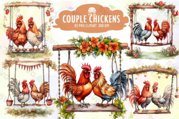 Couple Chickens Sublimation Clipart: Charming Designs for Your Projects