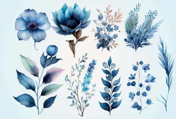 Elevate Your Brand with Delicate Blue Watercolor Florals