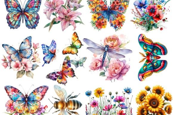 Enchanting Nature Clipart: Floral Butterflies & Daisies