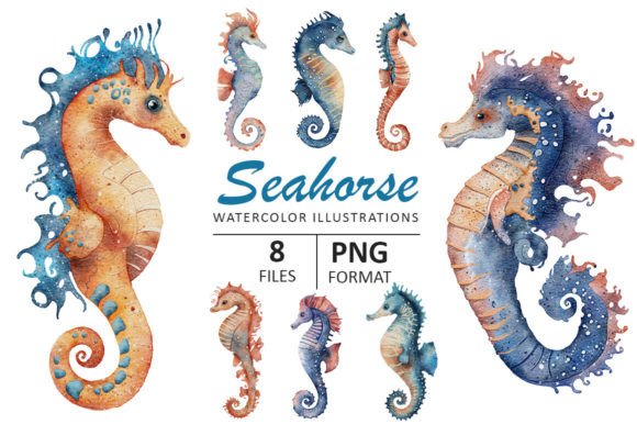 Enchanting Seahorse Watercolor Illustrations for Your Projects