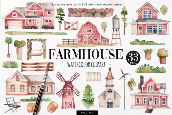 Red Farmhouse Clipart: Rustic Charm for Modern Designs