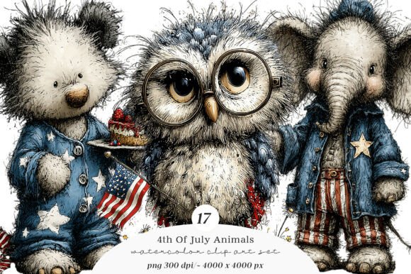 Spark Your Fourth of July Designs with Adorable Animal Clipart