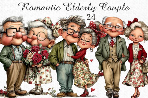 Timeless Romance in Your Designs: The Elderly Couple Clipart Bundle