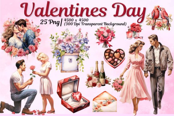 Valentine's Day Watercolor Sublimation: 25 PNGs for Every Project