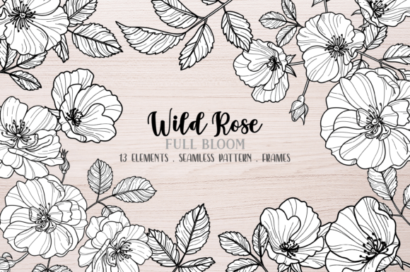 Vector Wild Rose Clipart: Black Line Art for Timeless Designs