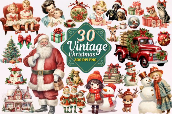 Vintage Christmas Watercolor Clipart PNG: A Festive Design Toolkit