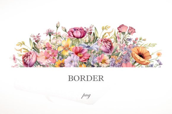 Watercolor Garden Flowers Border: A Designer's Delight for Elegant Projects