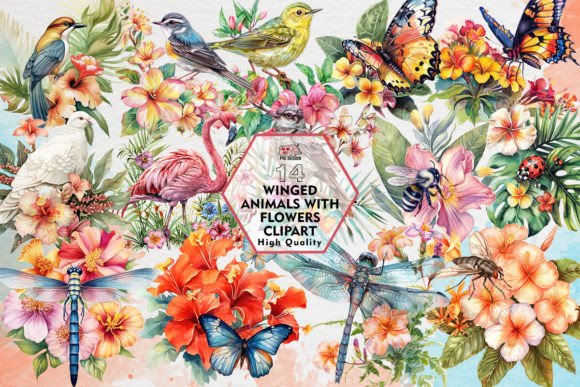 Whimsy Meets Utility: Designing with Winged Animals and Floral Clipart